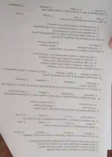 12. Which presents a heliocentric model of the universe?
 13. Which presents a geo heliocentric model of the solar system?
 14. Which attributes retrograde motion of the planets to epicycles?
 15. Which states that a planet moves fastest when it is nearest to the sun?
 16. Rising of smoke is an example of what type of motion according to Aristotle?
 A. Natural
 B. Normal
 C. Reaction
 D. Violent
 17. Which of the following is needed to put a body to rest?
 A. Inertia
 B. Force
 C. Gravity
 D. Mass
 18. The resistance of a medium in response to movement of a body is known as;
 A. Antiperistasis
 B. Force
 C. Inertia
 D. Gravity
 19. What will happen if an extemal force is acted upon a body at rest?
 A. It will move
 C. Nothing will happen
 B. It will not move
 D. It will remain in motion
 20. What will happen to the scceleration of the body if a marble moves in a sloped downward plane?
 A. Accelerates
 B. Decelerates
 C. Nothing
 D. Not determined
 21. What do you call the phenomenon by which the incident light falling on the surface is sent back into the same medium?
 A. Absorption
 B. Reflection
 C. Polarization
 D. Refraction
 22. What angle is formed by an incoming ray with the normal?
 A. Angle of reflection
 B. Angle of refraction
 23. Which statement best describes the "Law of reflection"?
 A. The angle of incidence is equal to the angle of reflection
 B. The angle of reflection is perpendicular to the
 C. The angle of reflection is parallel to the angle of incidence
 D. Both the angle of incidence and reflection lie in different planes.
 24. What type of reflection is produced by rough surfaces?
 A. Total internal reflection
 C. Diffuse reflection
 B. Dispersion
 D. Specular reflection
 25. Which of the following best describes a Normal line?
 A. The path is taken by the rays of light as it approaches the surface
 B. Line parallel to the incident and reflected ray
 C. An imaginary line is drawn perpendicular to the reflecting surface
 D. The total distance traveled by light upon reflecting
 26. Which is viewed as distortion of space time?
 A. Mass
 B. Time
 C. Gravity
 27. What happens to light as it travels along a massive cosmic body?
 D. Force
 A. It bends
 B. It reflects
 C. It bounces
 D. It disappears