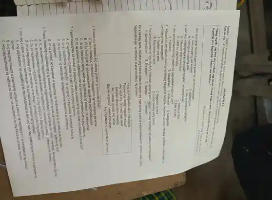 Basahin at unawain ang bawat aytem
GAWAXN 11
sa big 1-5. Basahin ang bahagi ng akda at tukuyin ang mga literal at matatalinghaga
mge salitang ginarny dite
"Ang ngiti ng ina ay patak ng ulan kung tag-araw, ang bata kong puso an tigang na lupang uhaw na uhaw."
Halaw sa Uhaw ang Laps
1. Ano ang literal na kahulugan ng patak ng ulan kung tag-araw?
Ni Liwayway
A. Tubig na galing sa kaulapan
B. Hamog sa madaling araw
2. Ano ang matalinghagang kahulugan ng tigang na lupang uhaw?
A ang tuyong lupa
C. Matinding init
D. Ulan sa panahon ng tag-init
B. Salat sa pagmamahal
C. Kulang sa tubig
3. Alin sa sumusunod ang malalim na pagpapakahulugan sa ulan?
A. Kalayaan
D. Salat sa tubig
D. Kalungkutan
B C. Kalakasan
4. "Marami sa atin ngayon na tangi na lamang hangad sa buhay ay maghabol ng pera." Ano ang konotatibong kahulugan ng
pariralang may salungguhit?
A. Habulin ang pera
C. Magkamit ng pera
B. Maghanap ng pera
D. Kumita na lang nang kumita
5. Sa na "ang ibig ko'y Kalayaan , ayokong ako'y alipinin."ano ang kahulugan ng salitang may salungguhit?
A Sunud-sunuran B. Busabusin C. Kagalitan D. Hamakin
Para sa blg . 6-10. Basahin ang tula sa ibaba at sagutin ang mga tanong batay sa kultural na elemento (simbolo, wika ,norms.
pagpapahalaga , at arketipo) at ang konteksto ng panahon.
Nang sa tarangkahan ako'y makabagtas
Pasigaw ang sabing "magbalik ka agad"
Ang sagot ko'y "Oo, hindi magluluwat"
Nakangiti akong luha'y nalalaglag
Ako'y umalis , tinunton ang landas
Nabiyak ang puso't naiwan ang kabiyak
Ang Pagbabalik ni Jose Corazon De Jesus
6. Paano mo ilalarawan ang wikang ginamit ng manunulat sa tula?
A. Ito ay makabago at teknikal na nagpapakita ng makabagong pananaw.
B. Ito ay hindi tivak at nag-uumapaw sa abstraktong pagpapakahulugan.
C. Ito ay nasa banyagang wika na nagpapakita ng kolonyal na impluwensya.
D. Ito ay klasiko na nagbibigay-dii n sa emosyonal at tradisyonal na pagpapahayag
7. Paano naiuugnay sa kulutral na pagpapahalas a sa panahon ng may-akda ang salitang luha sa tula?
A. Ito ay simbolo ng nisikal na sakit at hindi kumpletong buhay.
B. Ito ay simbolo ng kalungkutan na nauugnay sa pag-aalala sa materyal na bagay.
C. Ito ay simbolo ng at pagsisisi na nagmumula sa desisyong
naisagawa.
D. Ito ay simbolo ng kasiyahan at tagumpay na hindi maipahayag sa salita at sa mga kilos.
8. Paano maaaring maipaliwanag ang konteksto sa tula sa pamamagitan ng tema ng tula?
A. Ito ay nagpapahiwatig ng pagsasakatuparan ng pangarap sa isang at progresibong lipunan.
B. Ito ay ng pagkakahiwalay at ng relasvon sa isang tradisyunal na
C. Ito ay naglalarawan ng politikal na usapin at pag-aangkop sa bagong sistema.
diin sa pangarap
9. Ano ang kultural na norm o pamantayan na isinasalaysay sa tula na iyong nabasa?
sa mga nakatataas na tao kung saan nagpapakita ng tradisyunal na pananaw sa
na nagbibigay-diir sa kahalagahan ng relasyon.
na ugnay na nagpapakita ng pag-aalala sa panlabas na anyo.