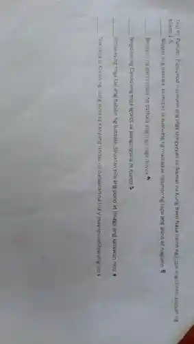 Test III .Panuto : Pagsunod - sunurin ang mga pangyayari sa Alamat na Kung Bakit Nasa llalim ng Lupa ang Ginto Lagyan ng
bilang 1-5
__ Nagalit ang bathala kumidlat at kumulog ng malalakas nilamon ng lupa ang puno at naglaho. 5
__ Binigyan ng gantimpala ng bathala ang mga taga-Suyuk m
__ Nagdaos ng Cañao ang mga Igorot sa pangunguna ni Kunto 2
__ Sinuway ng mga tao ang habilin ng bathala .Sinaktan nila ang puno at tinaga ang katawan nito.
__ Nakakita si Kunto ng isang ibon sa kanyang landas na daraanan na tila'y may ipinahihiwatig ito.I