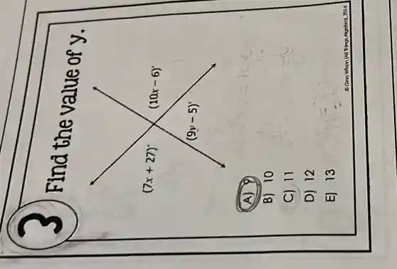 Find the value of y.
(A) 9
B) 10
C) 11
D) 12
E) 13