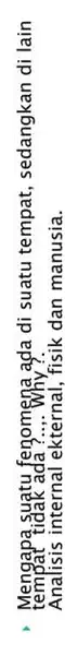 tempat tidak ada?. __ Mengapa suatu fenomena ada di suatu tempat sedangkan di lain Analisis internal ek ekternal, nal, fisik dan manusia.