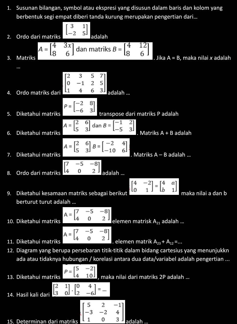 Susunan Bilangan Symbol Atau Ekspresi Yang Disusun Dalam Baris Dan ...